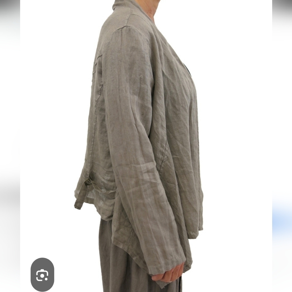 Tempo Paris Linen Olive Green Open Jacket Size M - Picture 2 of 10